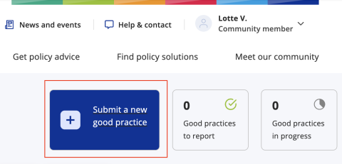 View of good practice dashboard submission button